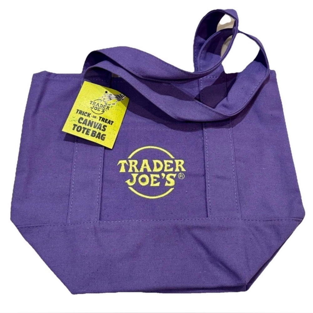 Trader Joe's Halloween Mini Purple Canvas Tote Bag